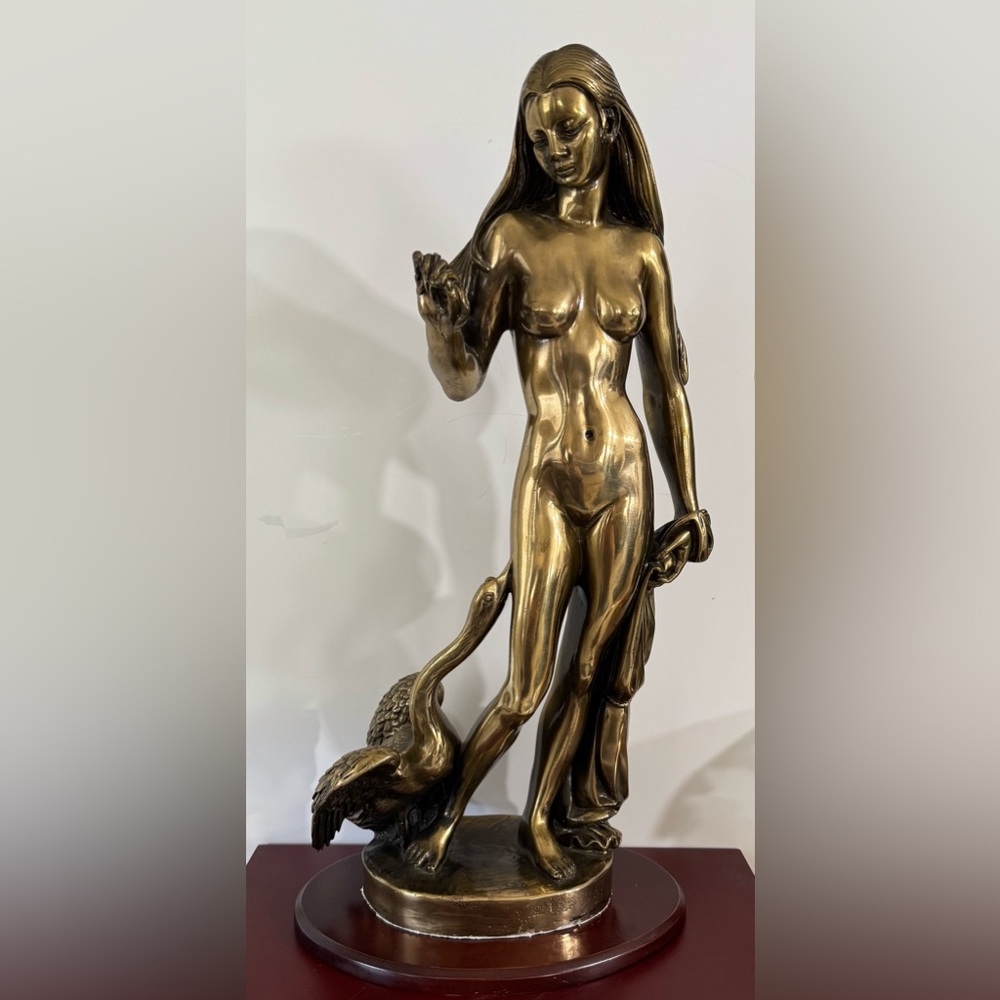 Princess Leda and Swan God Zeus Greek  Large Bronze Sculpture Statue 21 3/4”